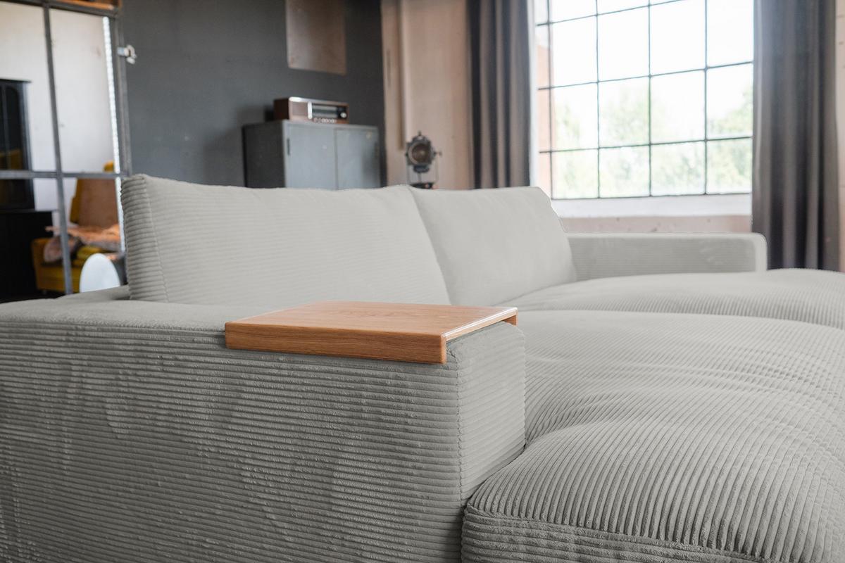BIG SOFA-SET 7-TLG MADELINE Hellgrau Cord - Hellgrau/Schwarz, Kunststoff/Textil (290/85/170cm) - KAWOLA