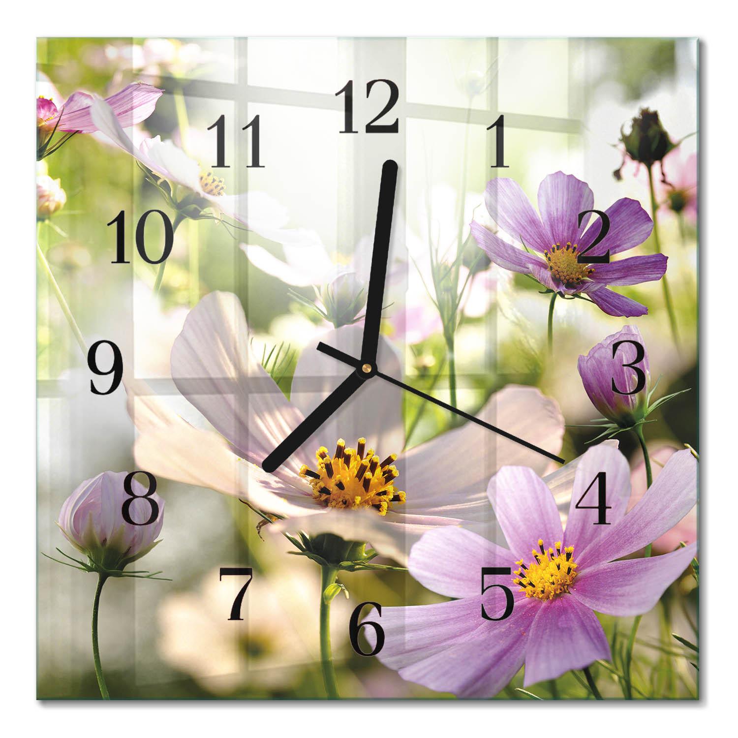 WANDUHR aus Glas 30x30 cm - Kosmeen - Pink, Glas (30/30/0.4cm) - TULUP