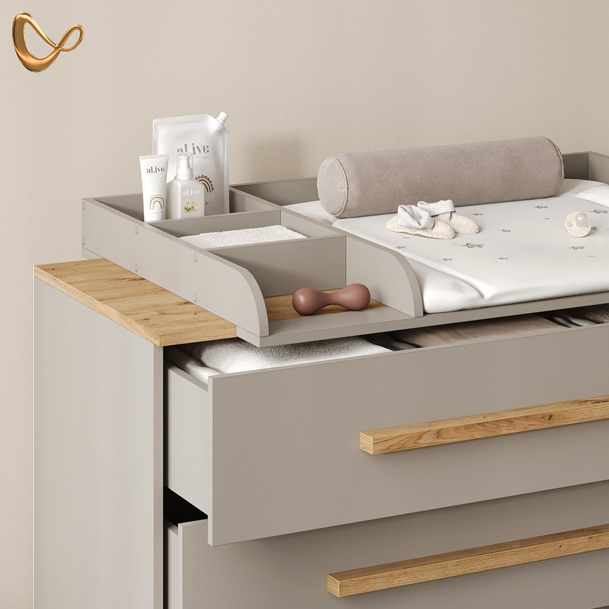 WICKELKOMMODE Mailo Cashmere/Artisan XL mit 3 Schubladen - Kaschmir/Eiche Artisan, Holzwerkstoff (133/98/70cm) - Livinity®