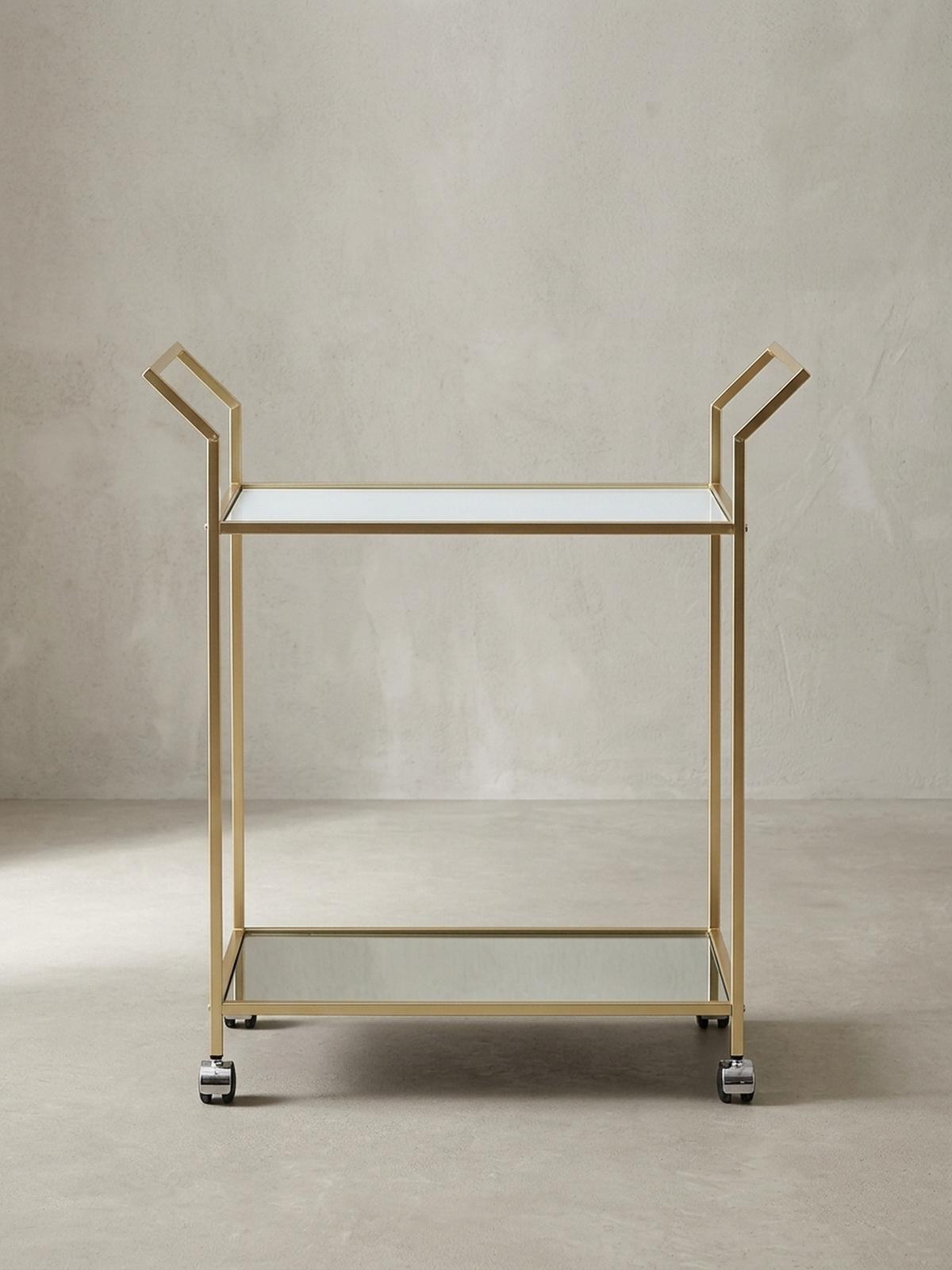 SERVIERWAGEN – Gold, Verspiegelte Ablagen, auf Rollen - Goldfarben, Glas/Metall (73/78/37cm) - KADIMA DESIGN