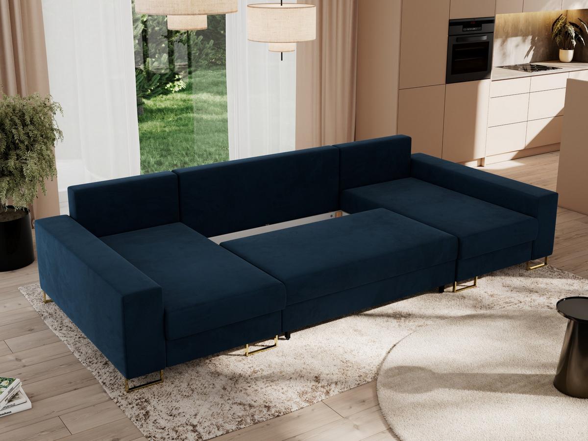 WOHNLANDSCHAFT DORIAN U Velvet Dunkelblau - Goldfarben/Dunkelblau, Textil/Metall (312/85/138cm) - MKS