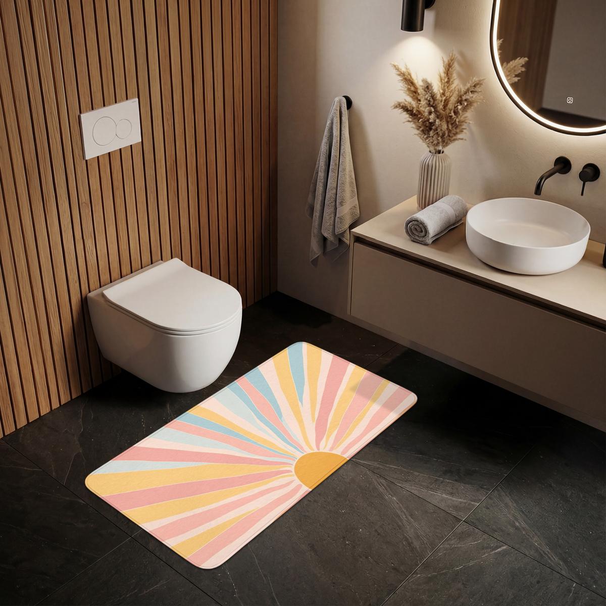 WC-VORLEGER Illustration - Sonne - Pastellfarben WC Teppich 120x60 cm - Pastellblau, Textil (120/1cm) - OnlyWow