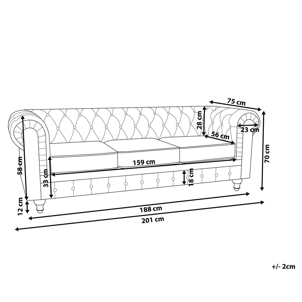 3-SITZER-SOFA Samtstoff Goldbraun Chesterfield - Goldfarben/Braun, Textil (201/70/75cm) - Beliani