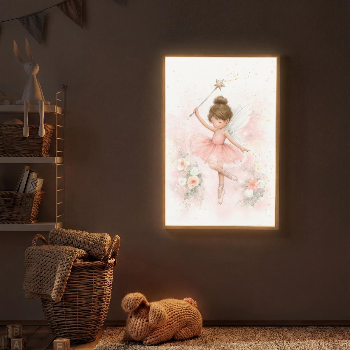 NACHTTISCHLAMPE MIT AKKU Ballerina - Fee - Blumen - Rosa 60x90 cm - Rosa, Holzwerkstoff (8/60/90cm) - OnlyWow