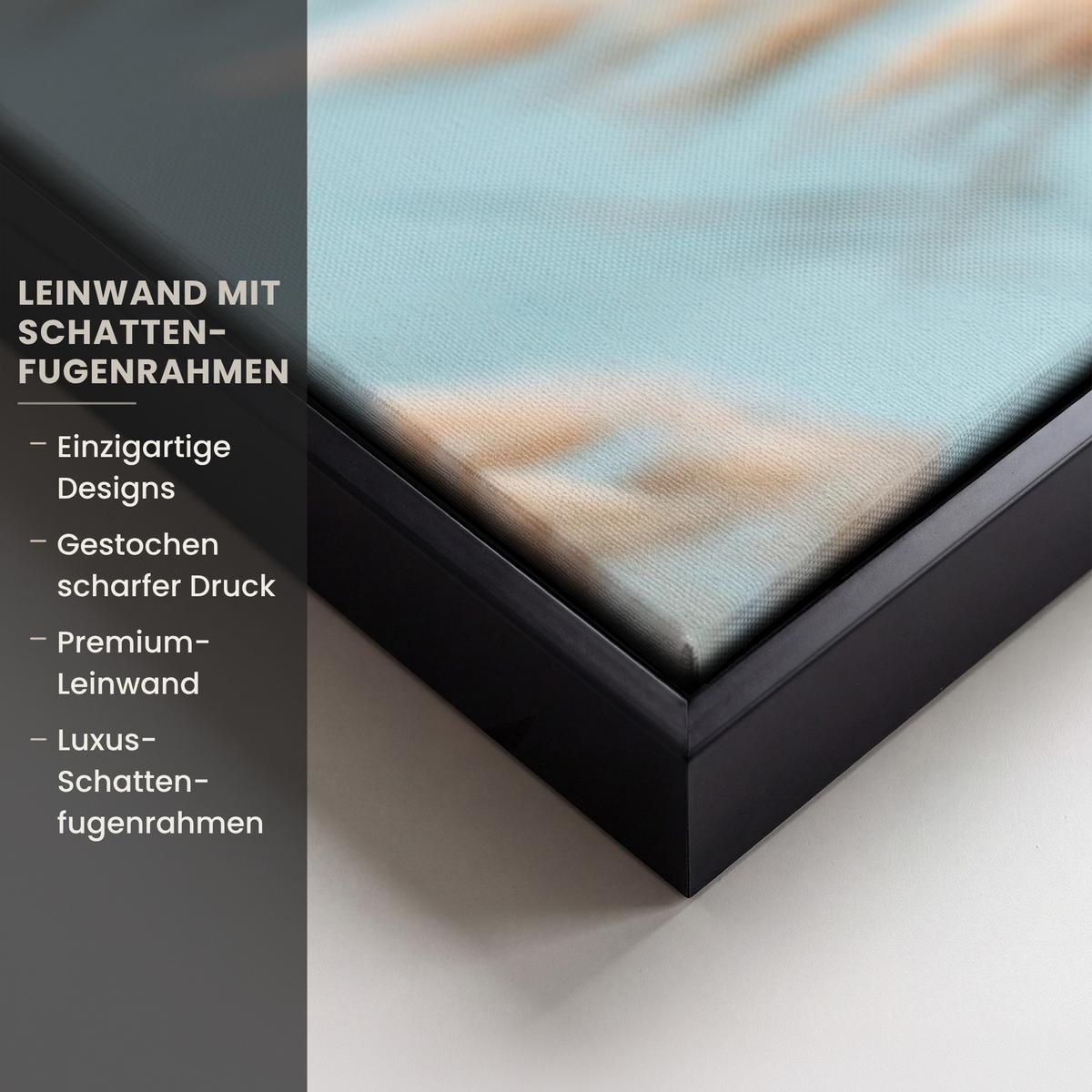 LEINWAND Bilder mit Rahmen - Ziergras - Wind - Hellbraun - 100x70 - Hellblau, Textil (100/70cm) - MuchoWow