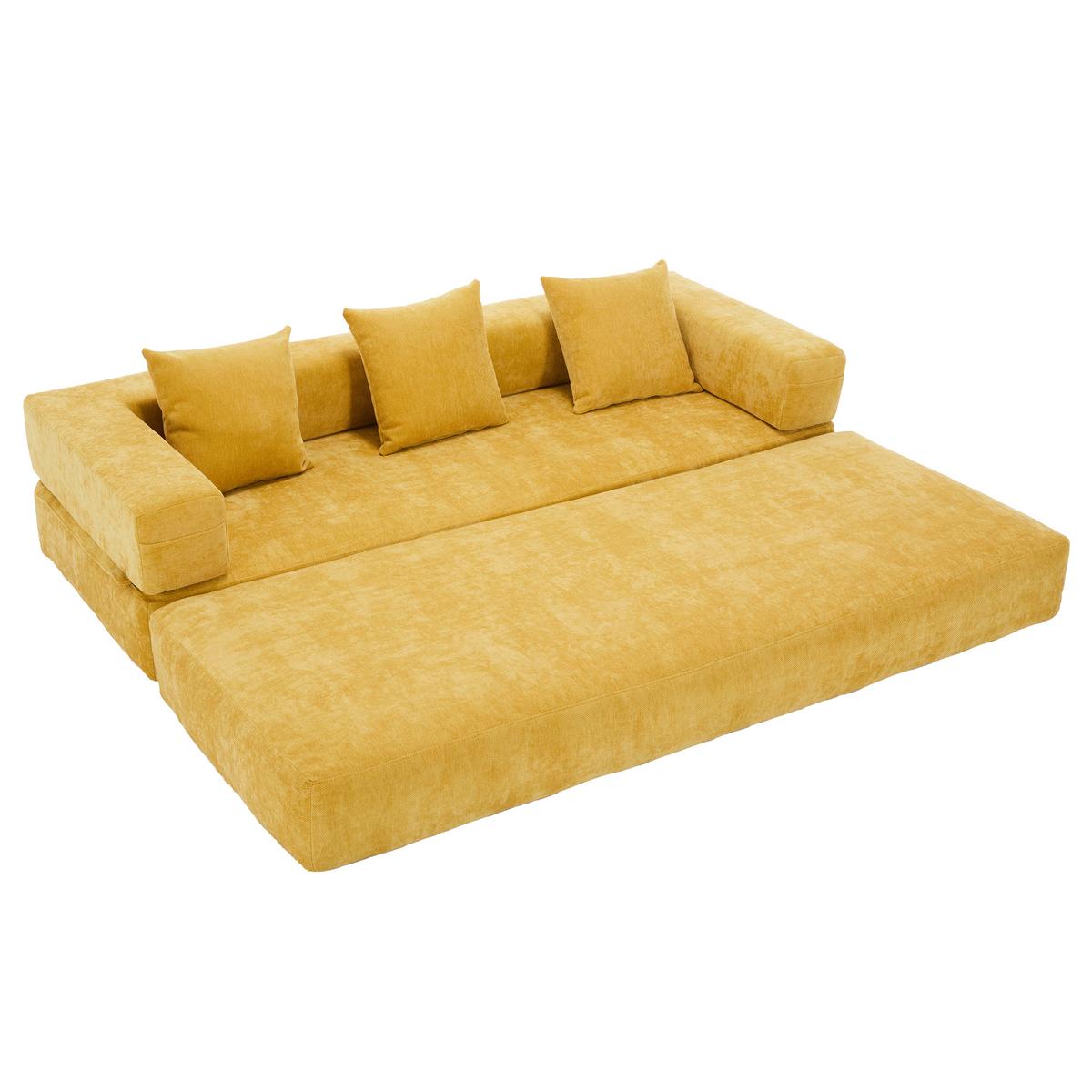 SCHLAFSOFA Modulares Chenille Block-Sofa DIY Kombinierbar mit Seitentaschen & Rutschfest - Dunkelgelb, Textil (198/60/79cm) - Urban Meuble