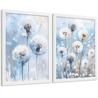 POSTER 2er Kunstdruck-Set Wandbilder Blumen Blau modern Wohnzimmer Deko, Schlafzimmer, Küche, Badezimmer Weißer Rahmen A4 - Weiß, Papier (29.7/1/21cm) - Nacnic