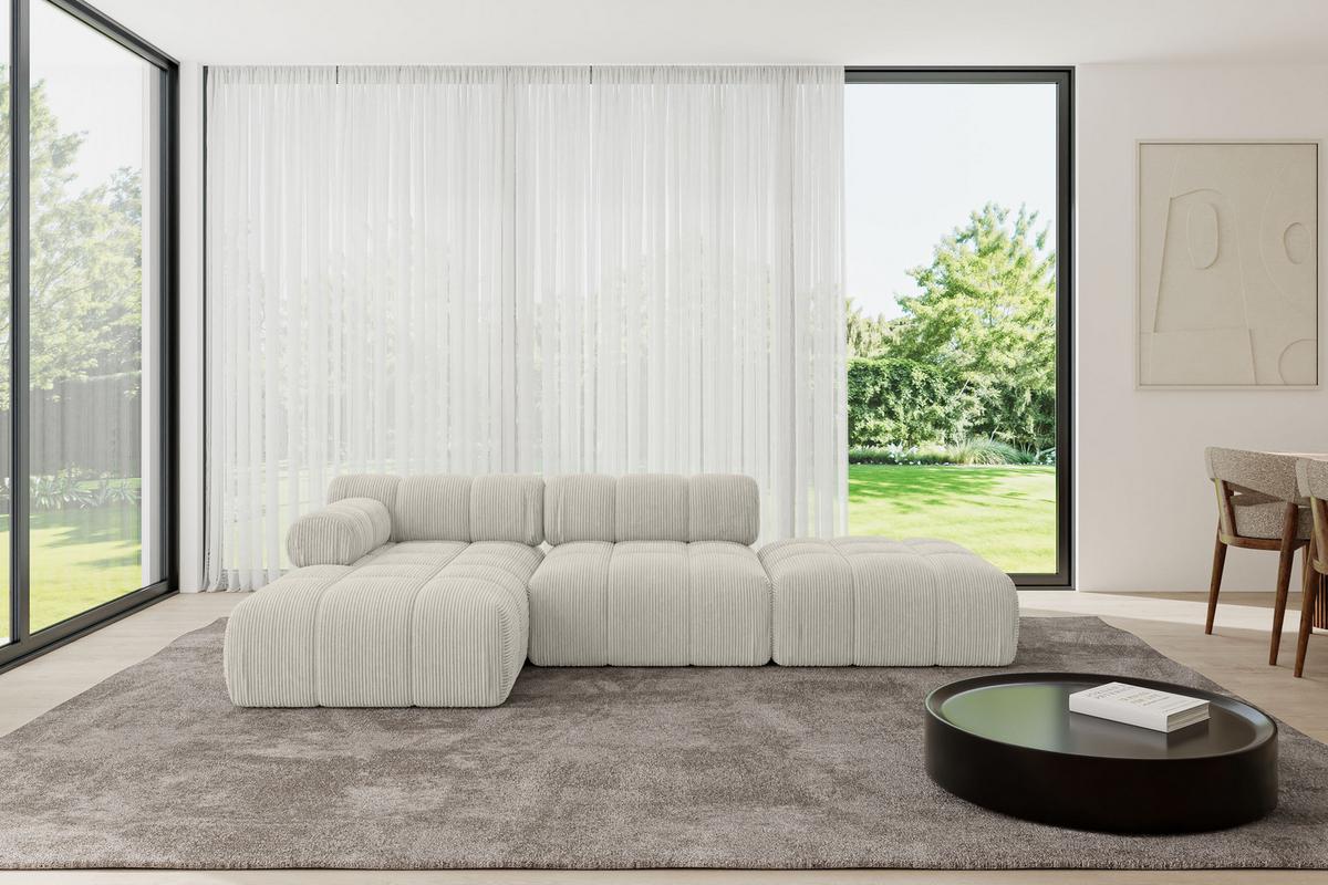 ECKSOFA modulares Sofa Lizur-L1 - 285x160x70 cm Creme Cord - Hellgrau/Creme, Holzwerkstoff/Textil (285/160cm) - ALTDECOR