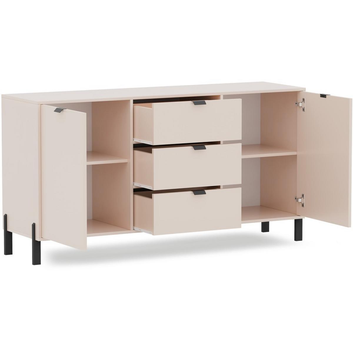 KOMMODE Cortina mit 2 Türen und 3 Schubladen, Sandbeige - Sandfarben/Schwarz, Holzwerkstoff (160/85/45cm) - Beautysofa