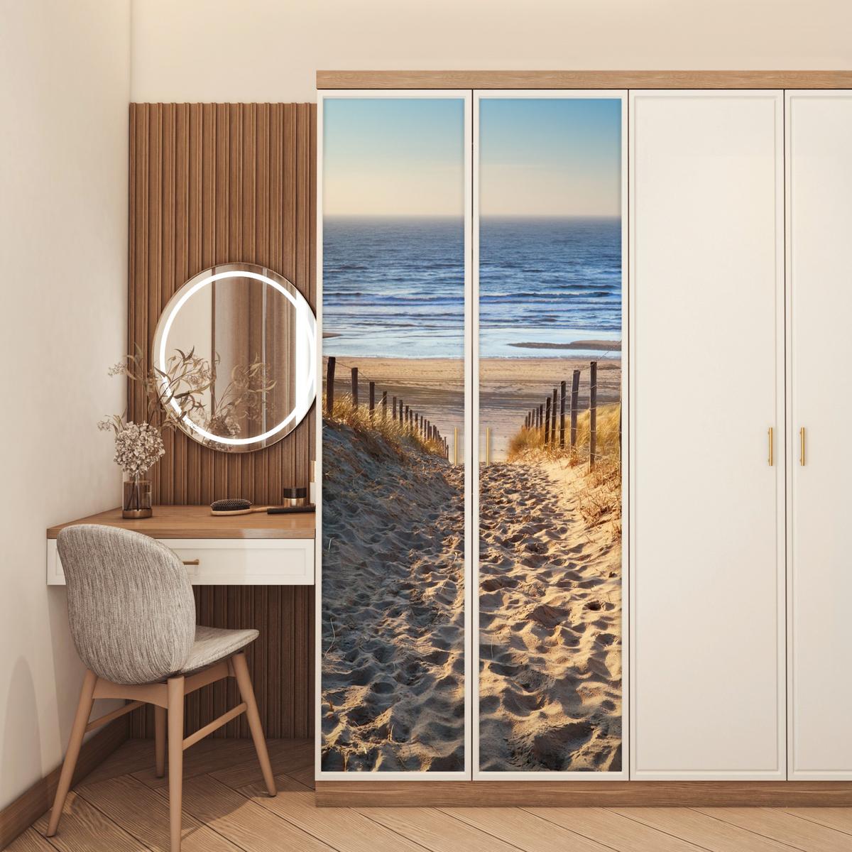 TÜRAUFKLEBER Strand - Meer - Niederlande - Dünen - Sonne Fototapete 75x205 cm - Türtapete - Blau, Kunststoff (75/0.1cm) - MuchoWow