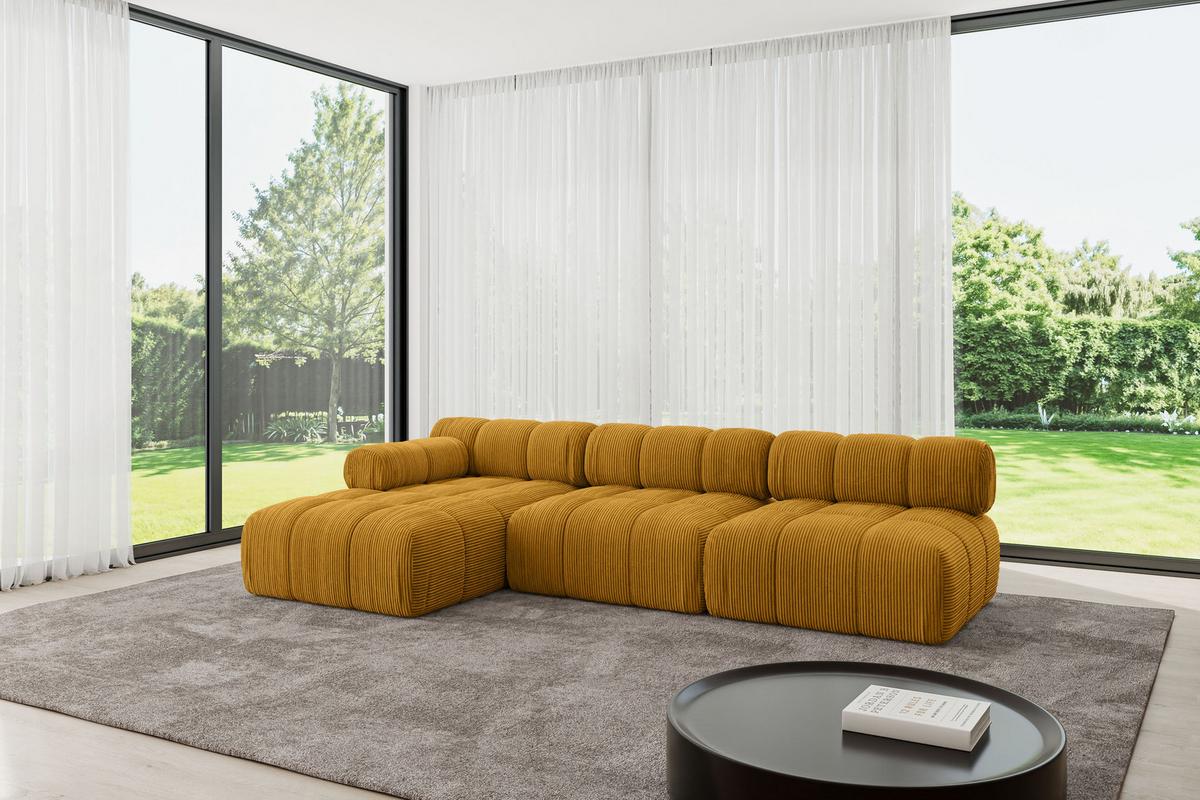 ECKSOFA modulares Sofa Razon-L2 - 285x160x70 cm Senfgelb Cord - Currygelb, Holzwerkstoff/Textil (285/160cm) - ALTDECOR
