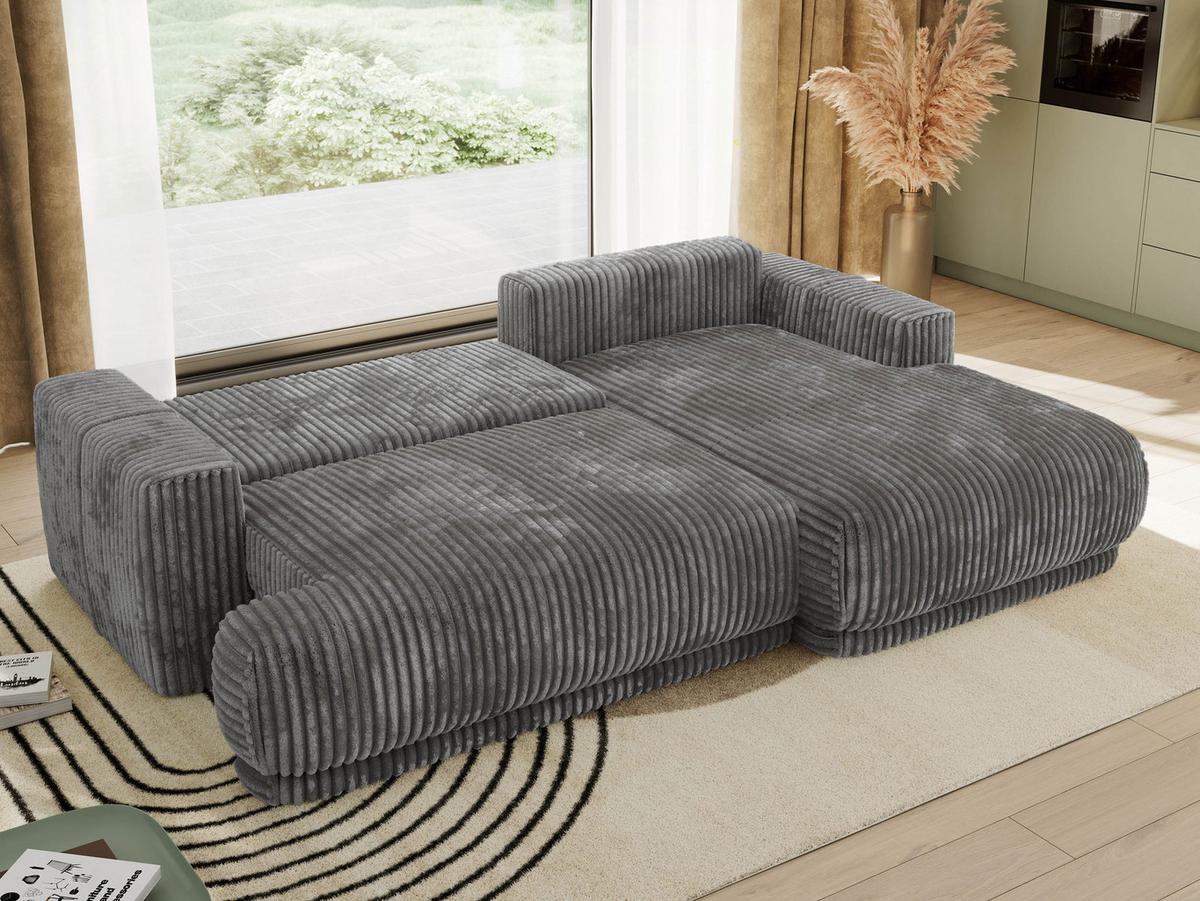 ECKSCHLAFSOFA RINA L Grau Cord - rechts - Schwarz/Grau, Kunststoff/Textil (172/266cm) - MKS