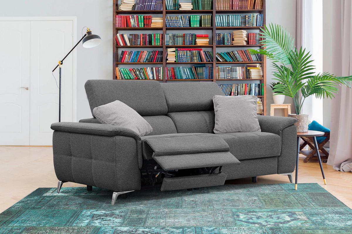 SOFA PLAUEN 3-Sitzer mit 2 Relaxfunktionen, dunkelgrau - Dunkelgrau/Silberfarben, Holzwerkstoff/Textil (214/83/105cm) - Wozimo
