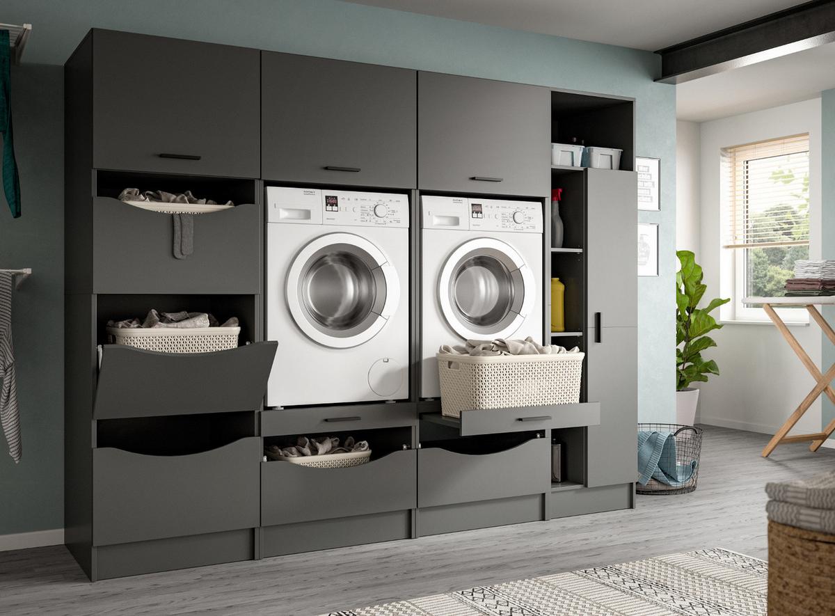 WASCHMASCHINENSCHRANK grau Set 4-teilig 242 x 196 cm, viel Stauraum - Schwarz/Grau, Holzwerkstoff/Kunststoff (242/196/68cm) - Inn.Furn