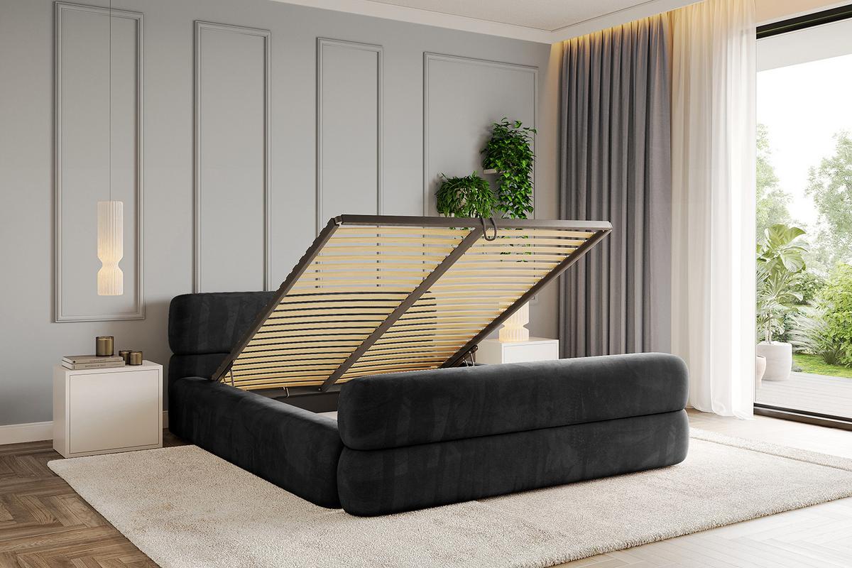 POLSTERBETT mit Bettkasten, Fußteil und Lattenrost, Boxbett mit Matratze H3/H4 - ENORA-Z-V1 180x200 Schwarz - Schwarz, Holzwerkstoff/Textil (180/200cm) - ALTDECOR