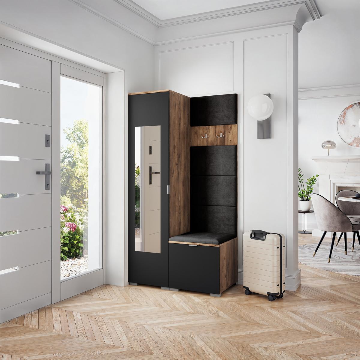 GARDEROBENSCHRANK VIRA 95/181/51 cm Modern Eichefarben - Eichefarben/Schwarz, Holzwerkstoff (95/181/51cm) - MASSENO