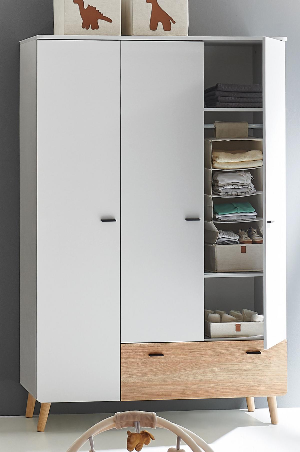 KLEIDERSCHRANK Lovis 3-türig - Eichefarben/Hellgrau, Holz/Holzwerkstoff (132/201/54cm) - arthur berndt
