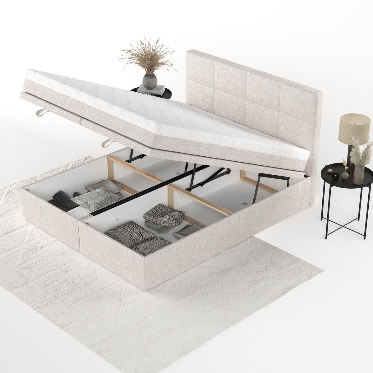 BOXBETT Tessa 180/200 cm Hellbeige im Neve Stoff - Sandfarben/Schwarz, Holz/Holzwerkstoff (180/200cm) - AltaBeds