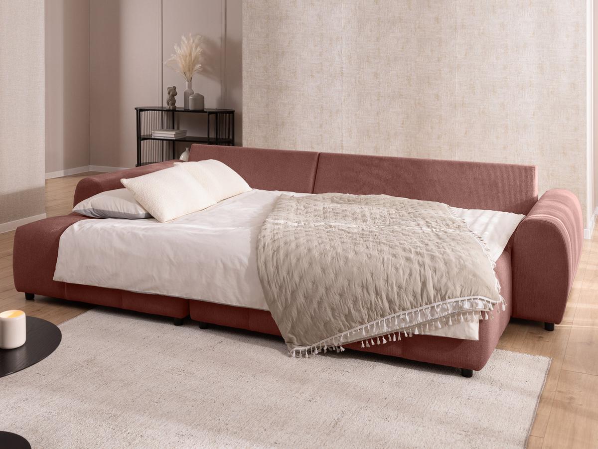 HOCKER Bubble mit Sitzfläche in Bubble-Optik aus weichem Terrakotta Strukturstoff mit schöner Sitzkomfort - Terracotta/Schwarz, Holz/Kunststoff (147/42/74cm) - S-Style Möbel