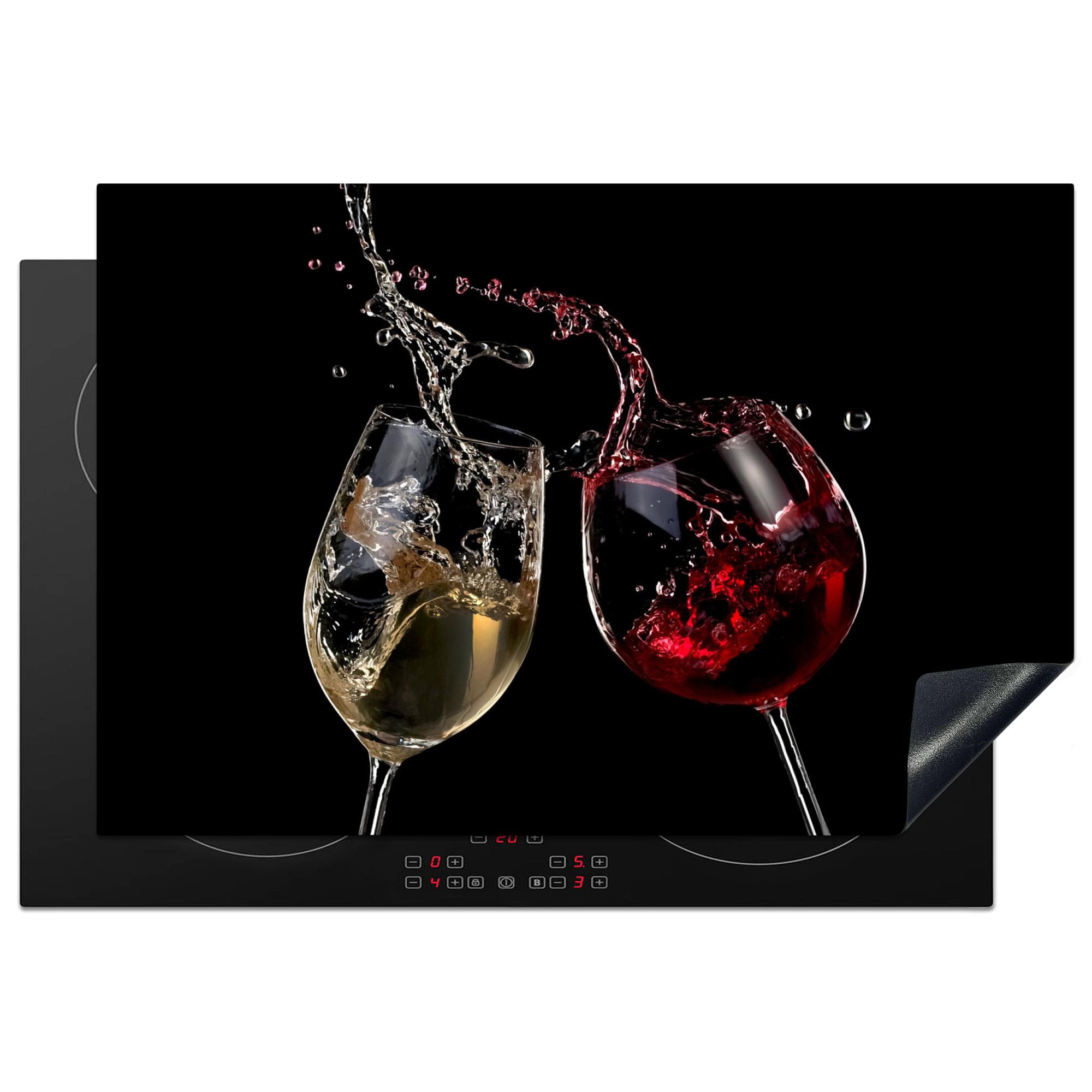 HERDABDECKPLATTE Rotwein - Weißwein - Glas - Schwarz Induktionsmatte 77x51 cm - Weinrot, Kunststoff (77/51/0.2cm) - MuchoWow