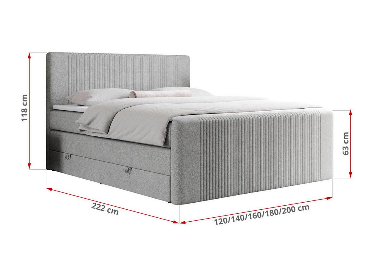 BOXSPRINGBETT KING DOREN 120/200 Hellgrau Struktur - H3 - Hellgrau, Holz/Textil (120/200cm) - MKS