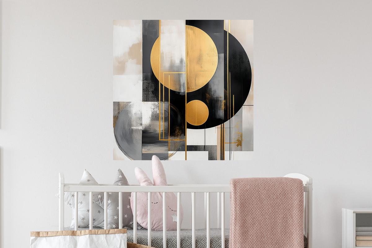 WANDTATTOO Abstrakt - Gold - Silber - Formen - Ästhetisch - Modern Wanddeko 50x50 cm - Goldfarben, Kunststoff (50/50/0.1cm) - MuchoWow