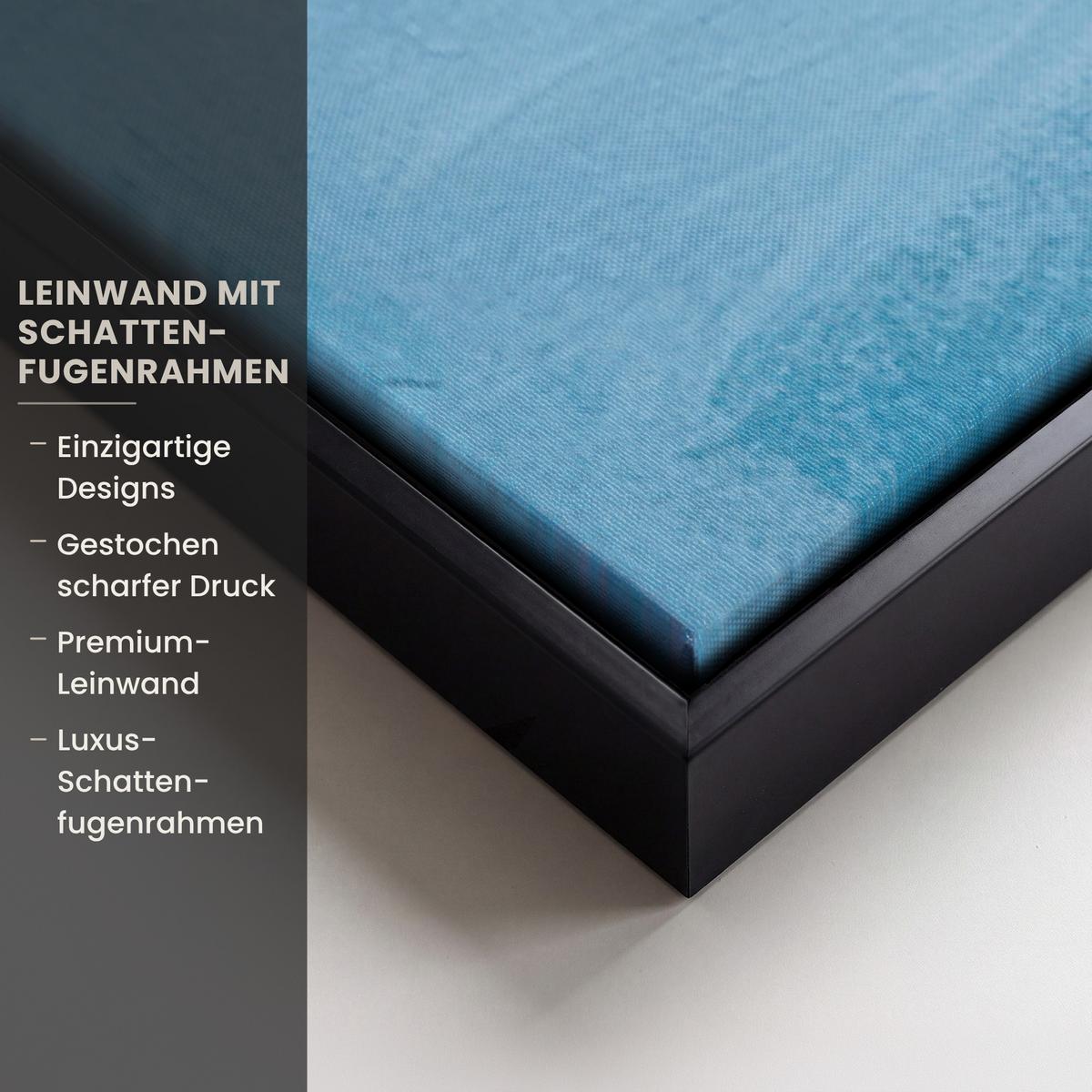 LEINWAND Bilder mit Rahmen - Kreise - Gold - Abstrakt - 90x140 - Blau, Textil (90/140cm) - MuchoWow