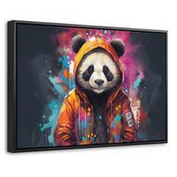 LEINWAND Bilder mit Rahmen - Panda - Jacke - Graffiti - Orange - 30x20 - Orange, Textil (30/20cm) - MuchoWow