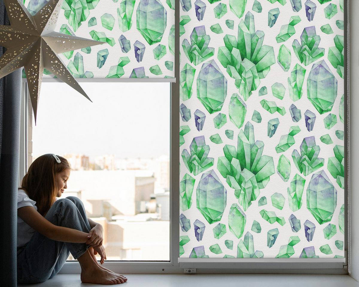 INNENROLLO - Fensterrollo - Rollo - 140x140 cm - Grüne Kristalle - Grün, Kunststoff (140/140/0.5cm) - TULUP