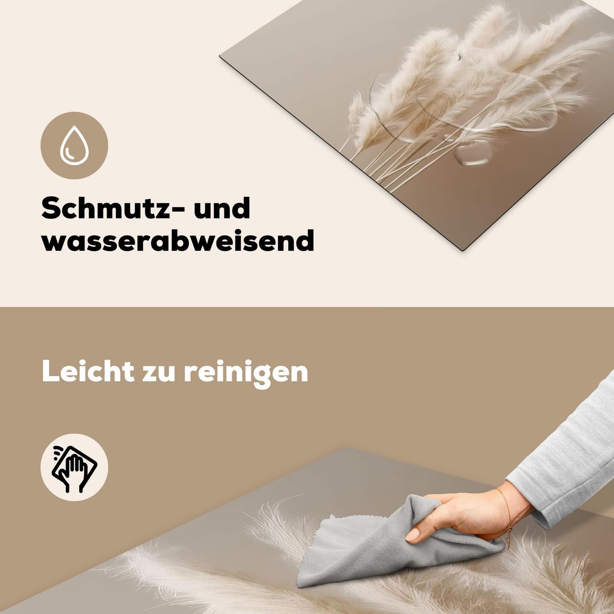 HERDABDECKPLATTE Pampasgras - Federn - Pastell - Weiß Abdeckung Ceranfeld 57.6x51.6 cm - Creme, Kunststoff (57.6/51.6/0.2cm) - MuchoWow