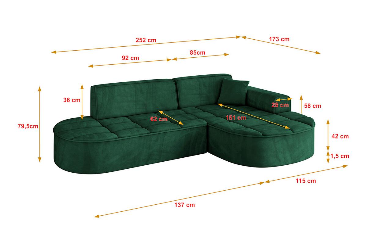 ECKSOFA Ottomane Rechts LIVO-L1 - 252x173x79,5 cm Dunkelgrün - Grün, Holzwerkstoff/Textil (252/173cm) - ALTDECOR