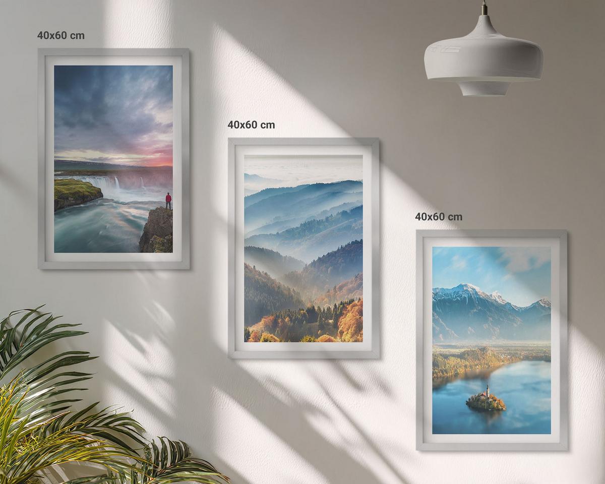 BILDER SET 3er Set - 40x60 cm Silberner Rahmen - Berglandschaften, Wasserfälle - Silberfarben, Kunststoff (40/60cm) - TULUP