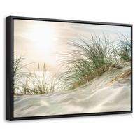 LEINWAND Bilder mit Rahmen - Dünen mit Strandhafer in der Sonne des Nationalparks Schleswig-Holsteinisches Wattenmeer - 30x20 - Creme, Textil (30/20cm) - MuchoWow