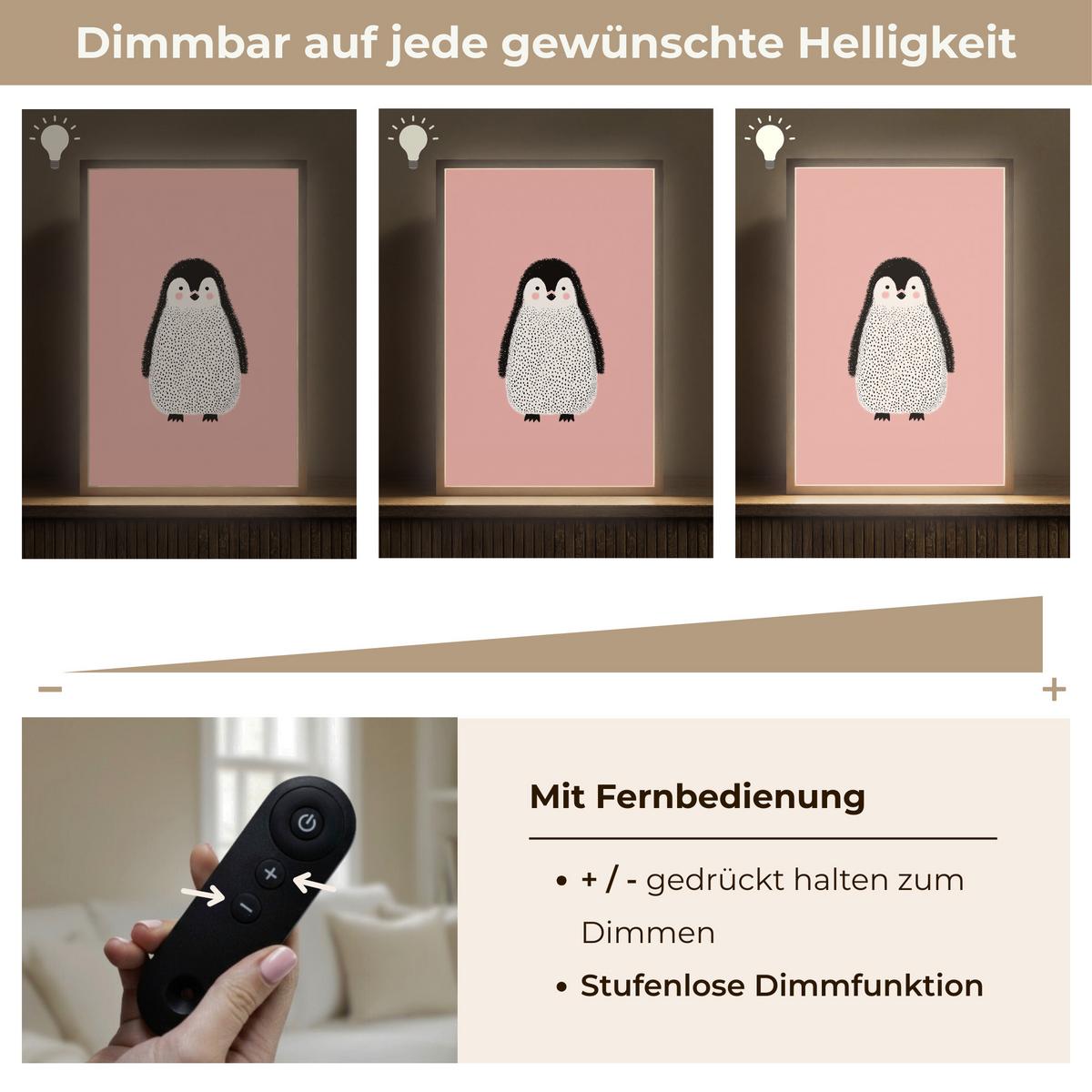 NACHTTISCHLAMPE MIT AKKU Pinguin - Punkte - Minimalistisch - Rosa 40x60 cm - Rosa, Holzwerkstoff (8/40/60cm) - OnlyWow