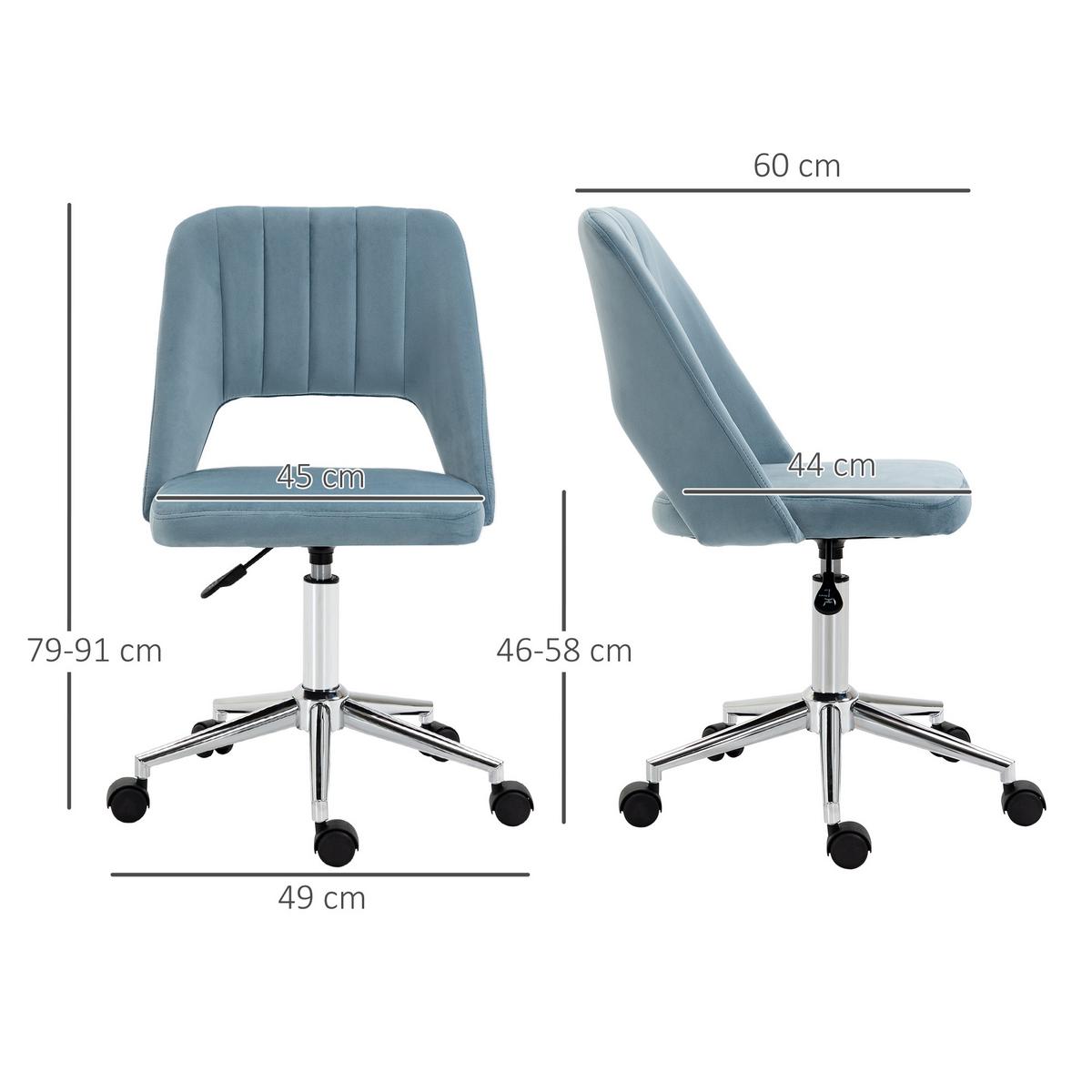 BÜROSTUHL Drehstuhl Jakobsmuschel-Form verstellbar Samtartiges Polyester Blau - Blau/Chromfarben, Textil/Metall (60/91/49cm) - Vinsetto