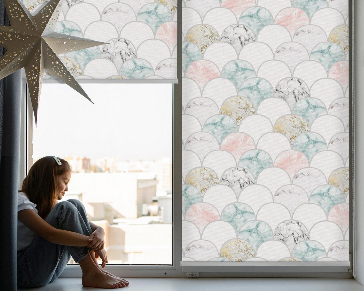 INNENROLLO - Fensterrollo - Rollo - 110x140 cm - Bunte Schuppen - Blau, Kunststoff (110/140/0.5cm) - TULUP