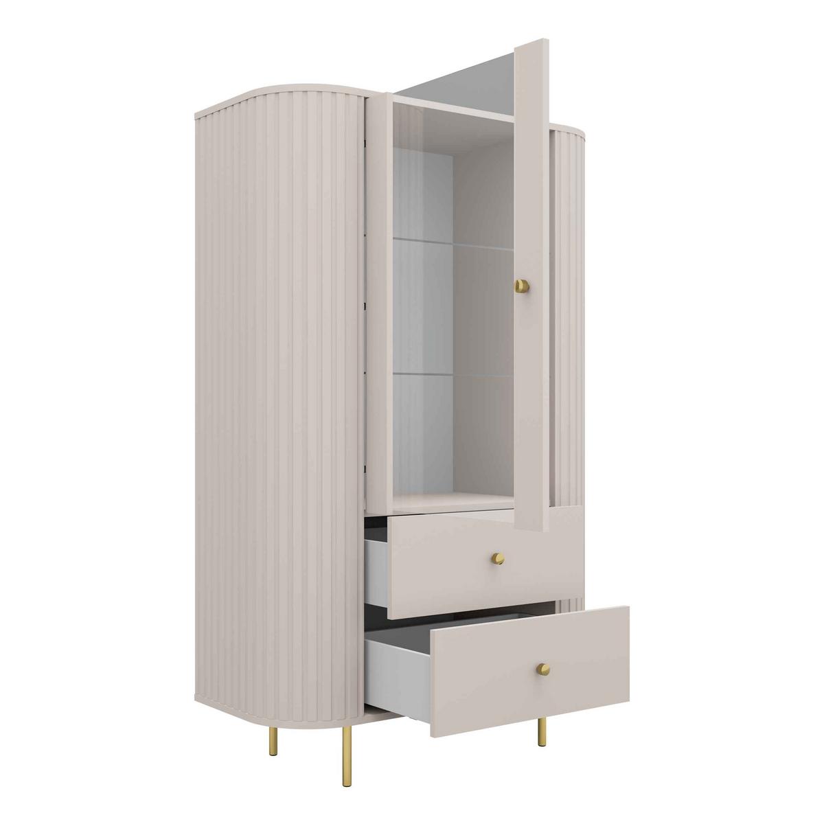 VITRINE BOLLA 155 / 97,4 cm in Beige - Beige, Holzwerkstoff (97.4/155/42.3cm) - MASSENO