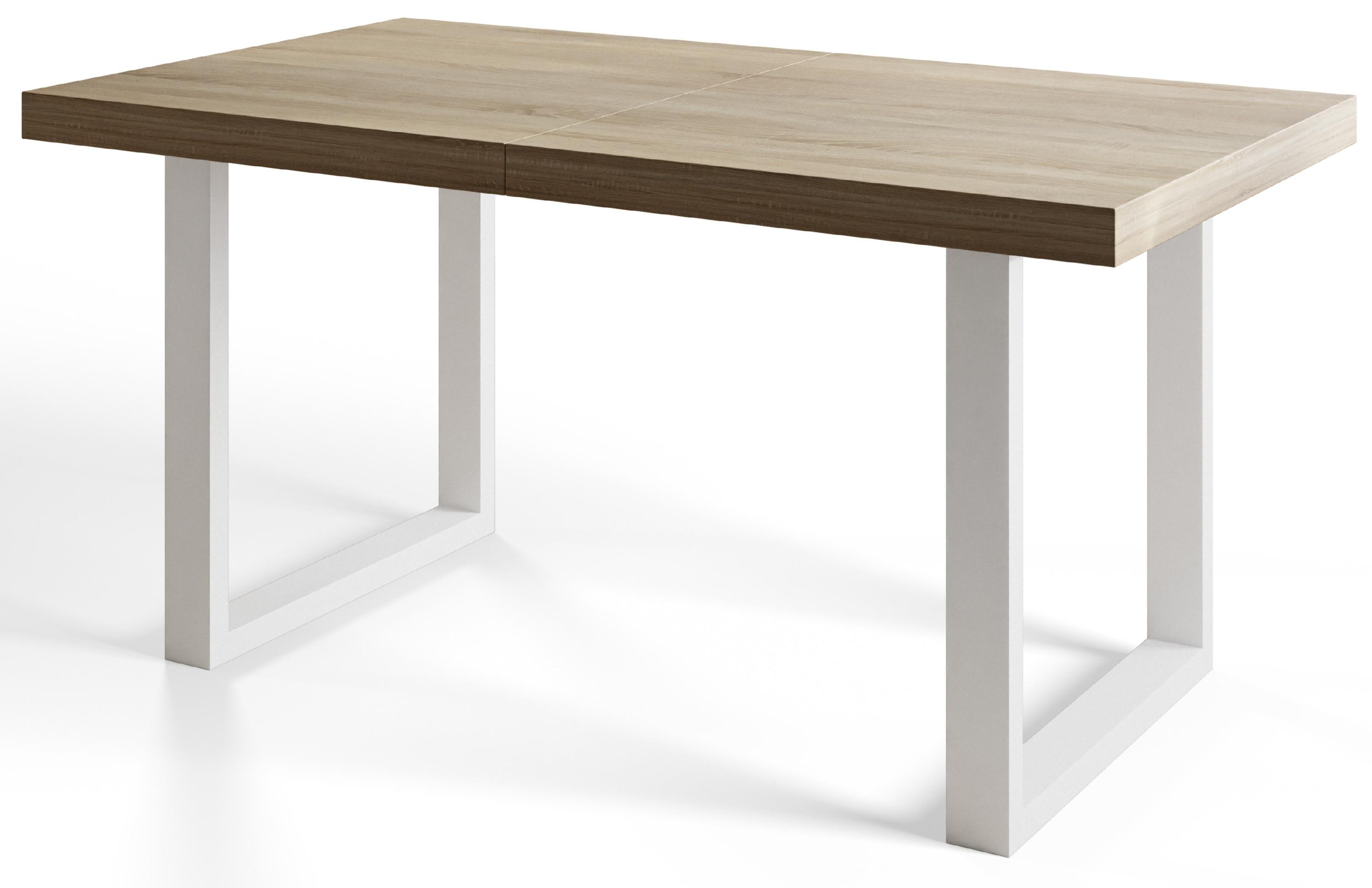 ESSZIMMERTISCH LOFT-U 200X100X77 cm, Farbe: SONOMA, mit Metallbeinen in Farbe Weiß - Weiß/Sonoma Eiche, Holzwerkstoff (200/100/77cm) - Alpi-Möbel