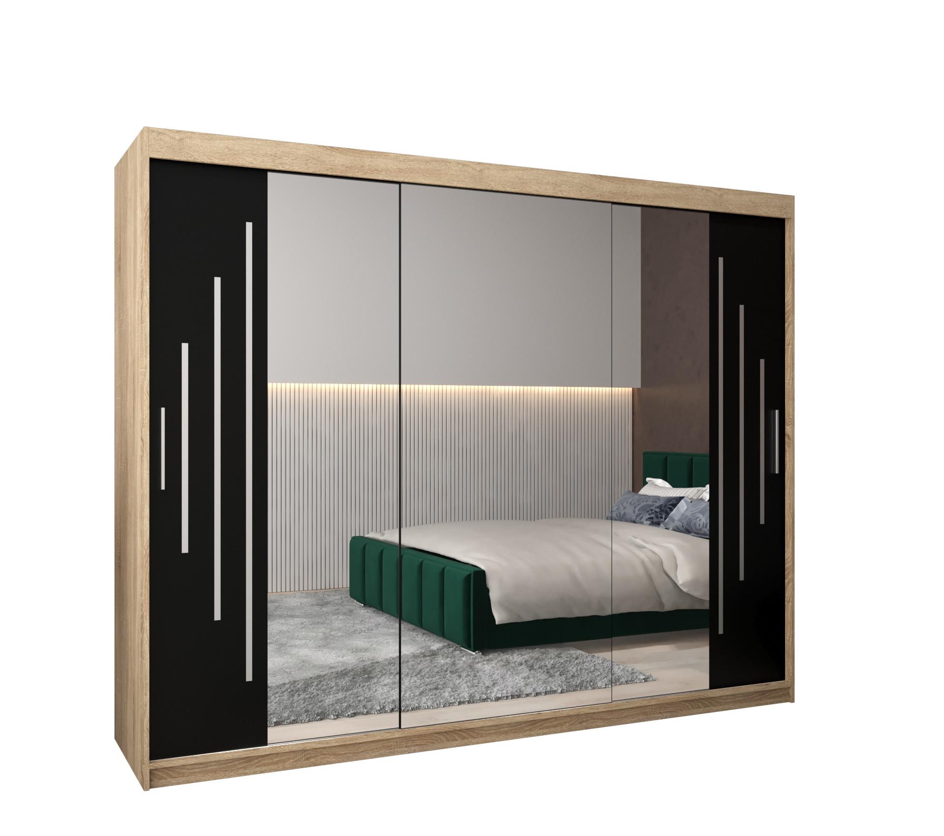 SCHWEBETÜRENSCHRANK 200/250/62 3-türig - Silberfarben/Schwarz, Holz/Kunststoff (250/200/62cm) - Abiks Möbel