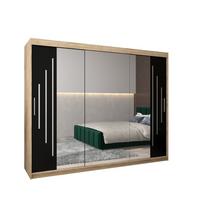 SCHWEBETÜRENSCHRANK 200/250/62 3-türig - Silberfarben/Schwarz, Holz/Kunststoff (250/200/62cm) - Abiks Möbel