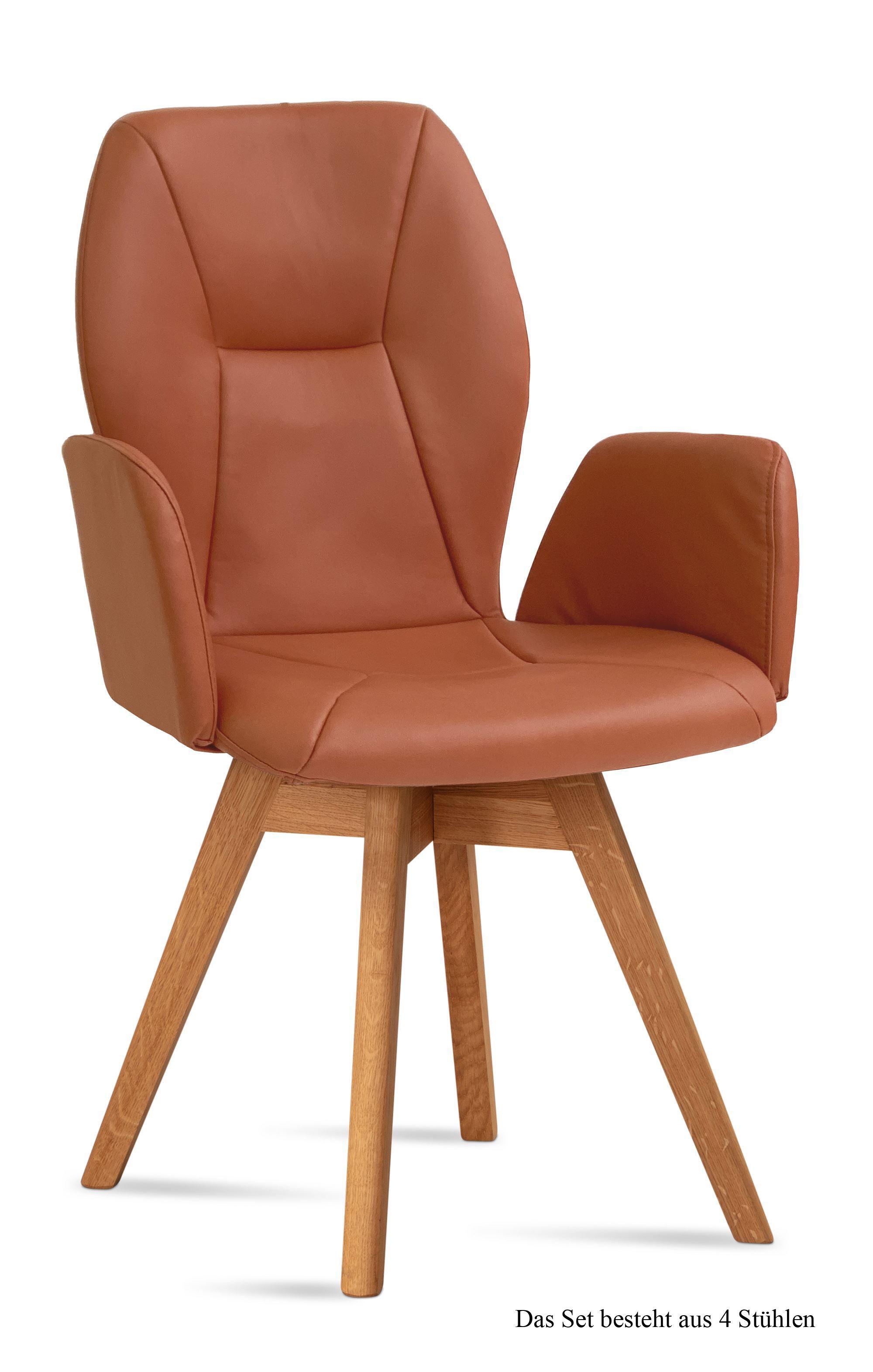 ARMLEHNSTUHL drehbar (4er-Set) Draia 58x92x60 Eiche geölt/Cognac - Cognac/Eichefarben, Kunststoff (60/92/58cm) - 58aufmkessel