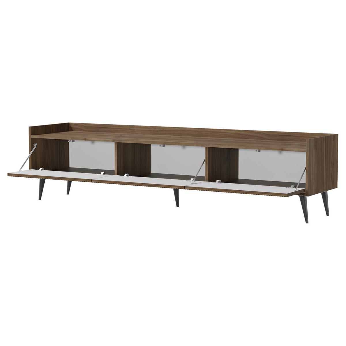 LOWBOARD Amfali mit 3 Klapptüren, geriffelte Fronten, Push-to-open, Metallbeine, 180 cm, Frühlings-Eiche - Eichefarben/Schwarz, Holzwerkstoff/Metall (180/45/41cm) - Beautysofa
