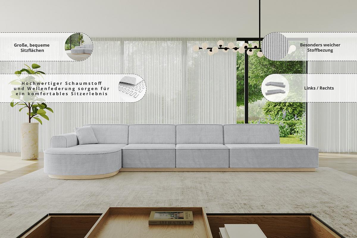ECKSOFA Ottomane Links ARRIO-L3 - 413x171x83 cm Beige - Beige, Holzwerkstoff/Textil (413/171cm) - ALTDECOR