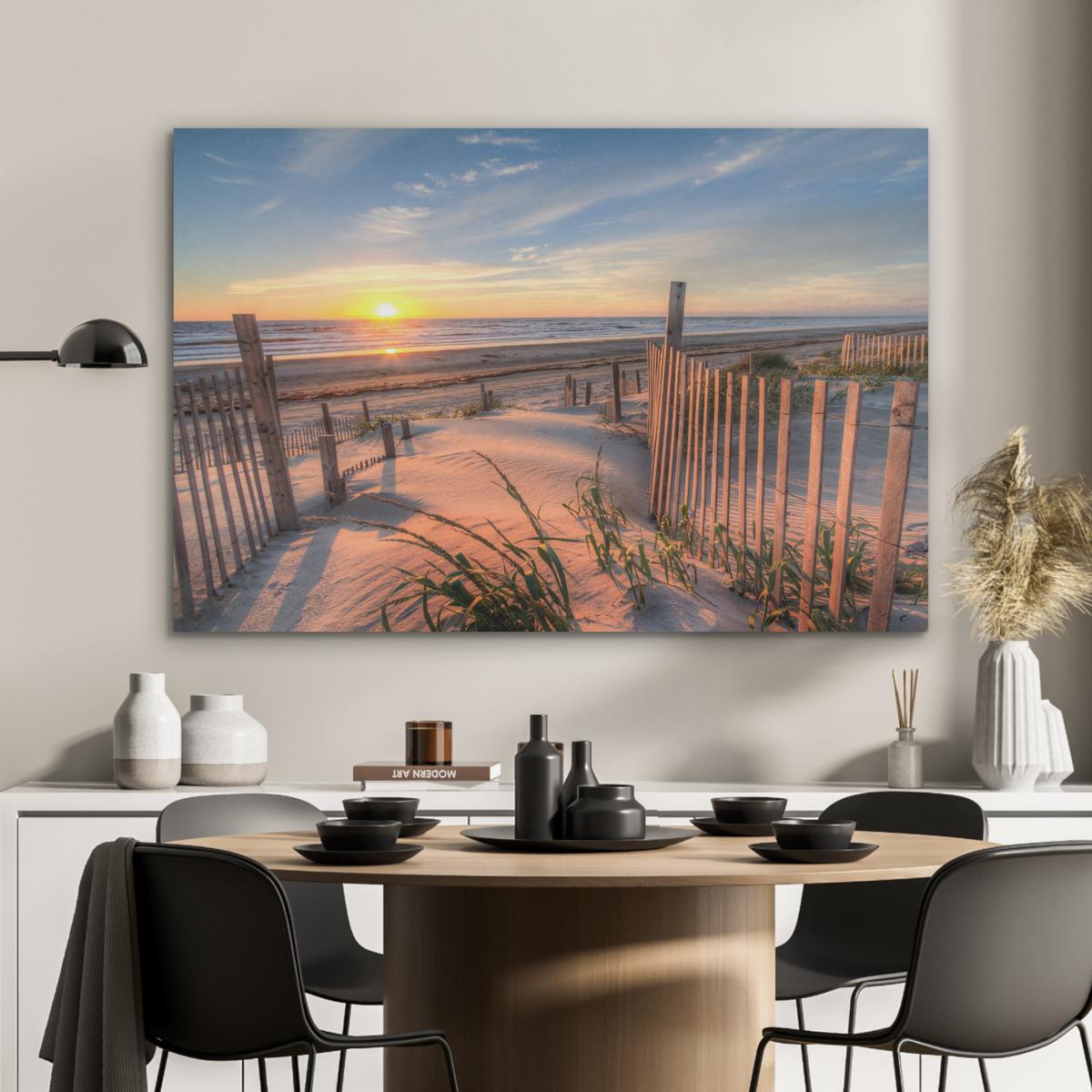 AKUSTIKBILD Strand - Meer - Düne - Sonnenuntergang - Landschaft Wandbild Wohnzimmer 100x70 cm - Beige, Kunststoff (100/70/0.9cm) - MuchoWow