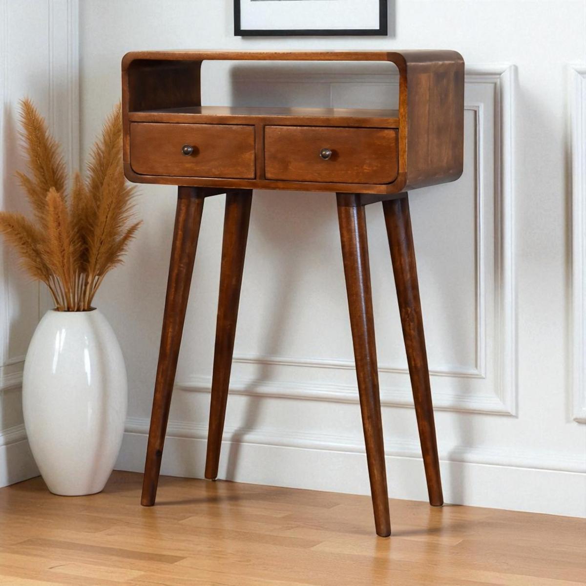 KONSOLENTISCH in Kastanien-Finish, 2 Schubladen, 1 Offenes Fach, Beine im Nordischen Stil, Braun - Messingfarben/Braun, Holz/Metall (30/60/90cm) - Artisan Furniture