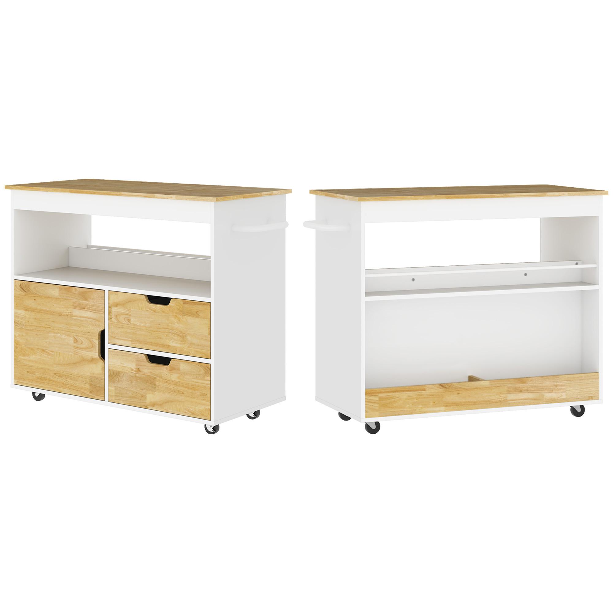 KÜCHENWAGEN Servierwagen mit Arbeitsplatte, Schubladen, Küchenschrank, Eiche - Eichefarben, Holz (50/85/107cm) - HOMCOM