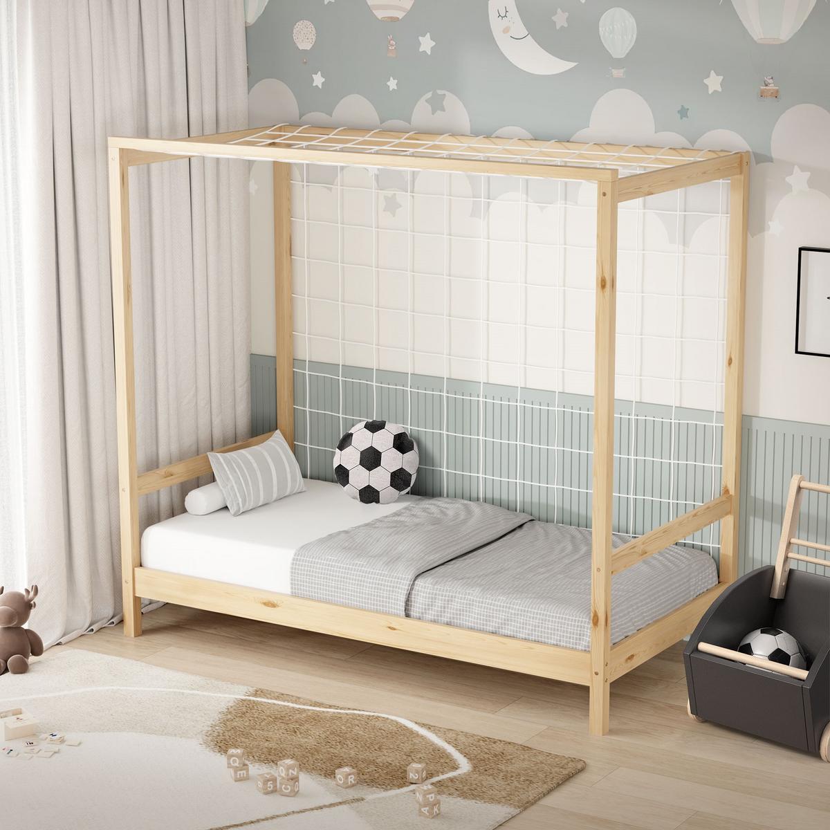KINDERBETT Fußballtor mit Matratze 80x160 cm Natur - Naturfarben, Holz (80/160cm) - ML-DESIGN