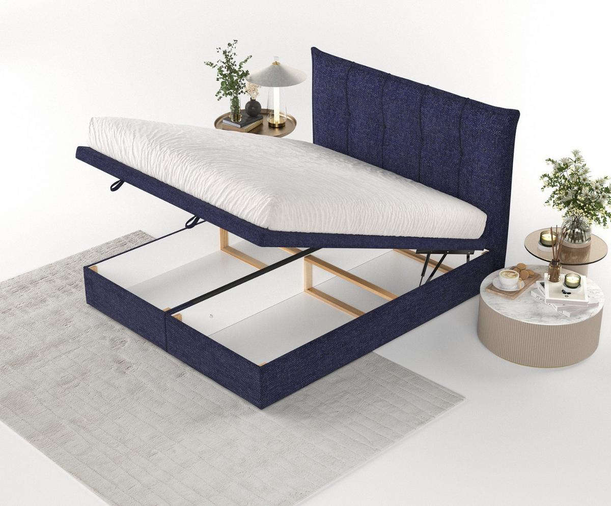POLSTERBETT Liano mit Stauraum 180/200 cm Marineblau im Alta Stoff - Schwarz/Dunkelblau, Holz/Holzwerkstoff (180/200cm) - AltaBeds