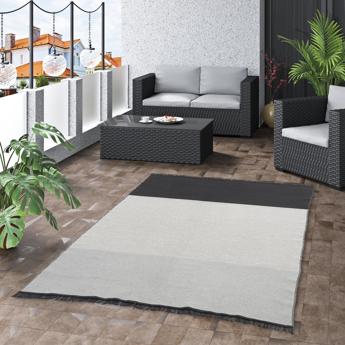 TEPPICH BEIDSEITIG ETHNO KELIM LINES - Schwarz/Grau, Textil (120/170cm) - Pergamon