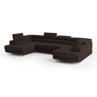 WOHNLANDSCHAFT RAGGIO Braun Velours-Stoff mit Schlaffunktion - Braun, Holz (336/90/202cm) - MASSENO